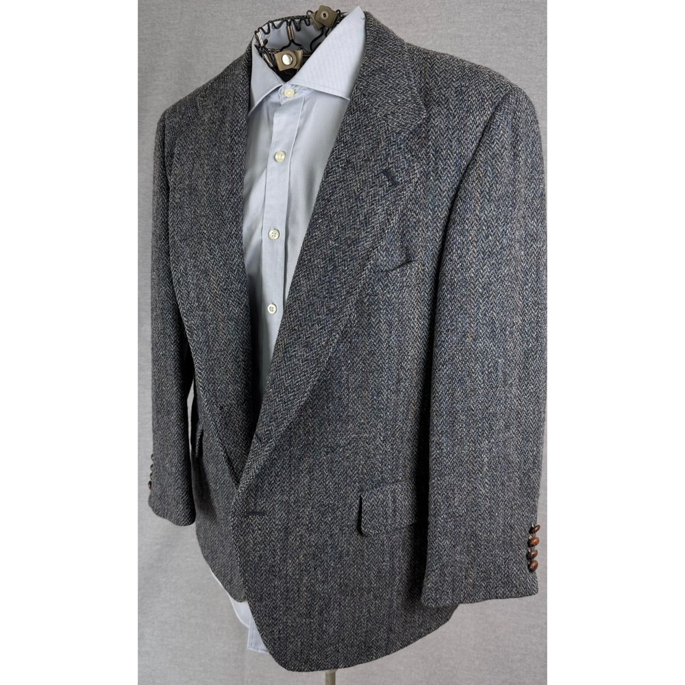 Kuppenheimer Harris Tweed Blazer Mens Gray Blue Herringbone Wool Sport Coat